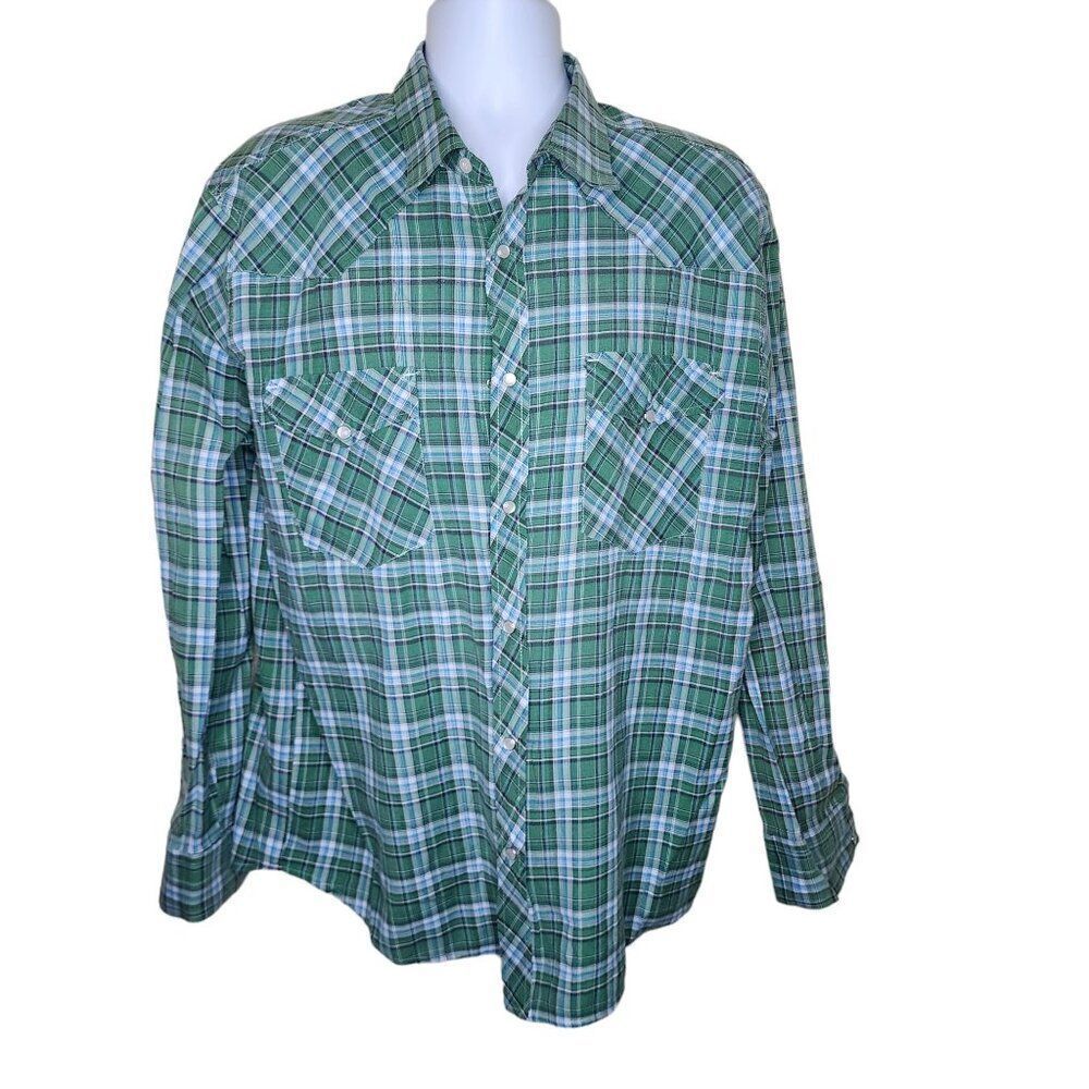North Wood Long Sleeve Pearl Button Down Plain Mens Shirt Size XL Green